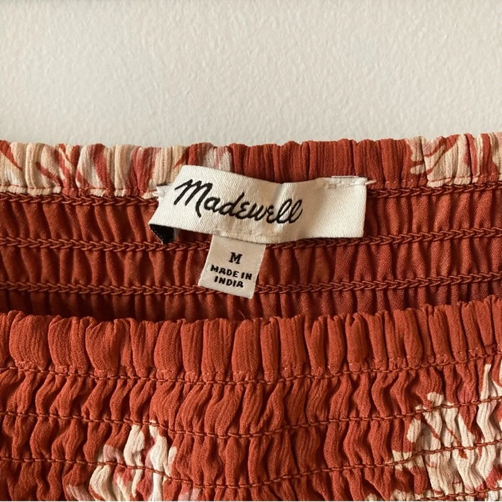 Madewell Georgette Lucie Puff-Sleeve Smocked Bodice Top in Moody Blooms Size M
